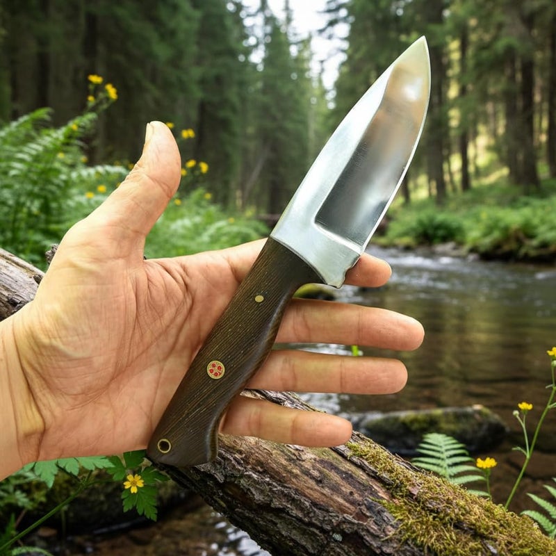 FH TRADERS Custom Handmade Hunting Wengi Wood Knife with Leather Sheath - Ideal for Skinning, Outdoor Camping, Hiking - EDC Fixed Blade Bushcraft Knives with Walnut Wood Handle. (Maroon Wengi Knife) - Image 1